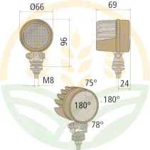 Round LED work light 12W 600 lm IP67 IP69K 12/24V Granit